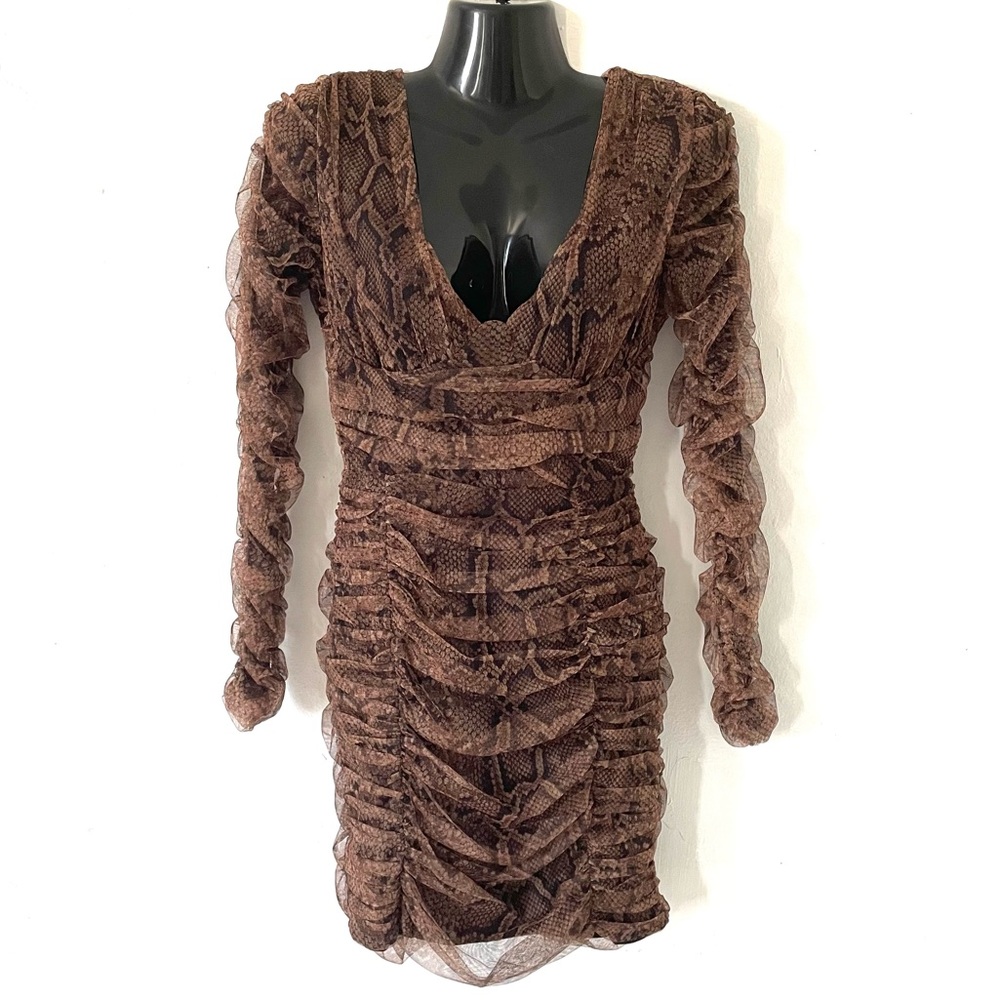 Zara  Snakeskin Bodycon Draped Tulle mini dress